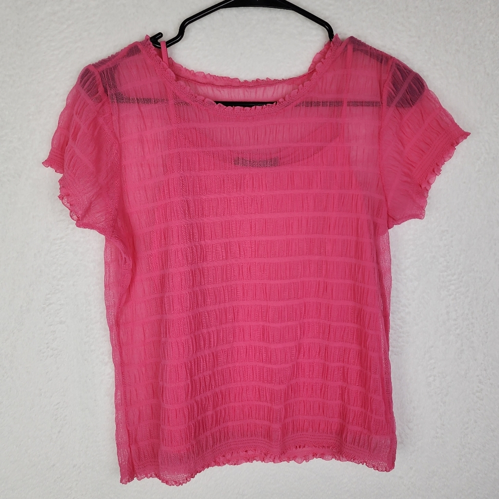 SIGRID OLSEN Shirred Pink Sheer Blouse M
